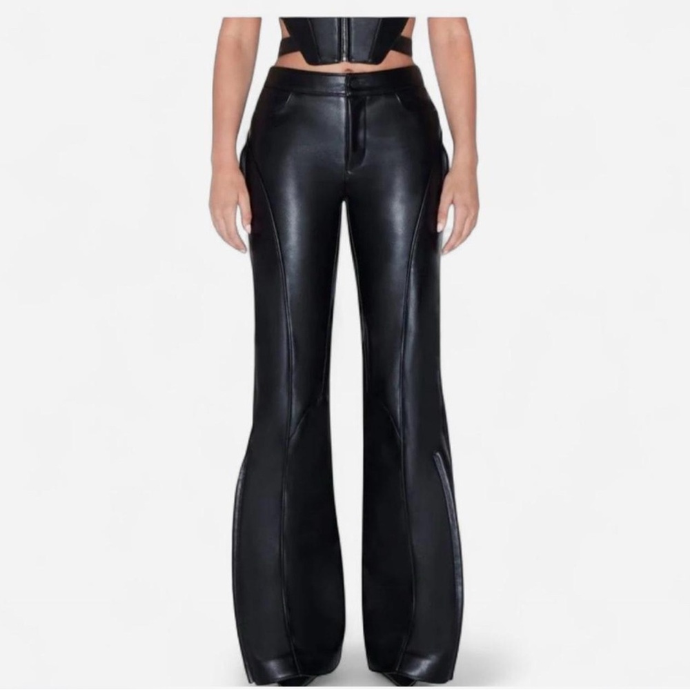 Elegant Black Flared Leather Pants
